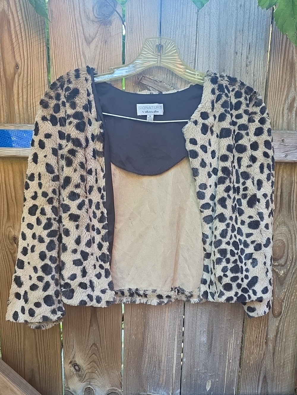 Signature by Robbie Bee Leopard Print Faux Fur Cropped Jacket - Tan/Black